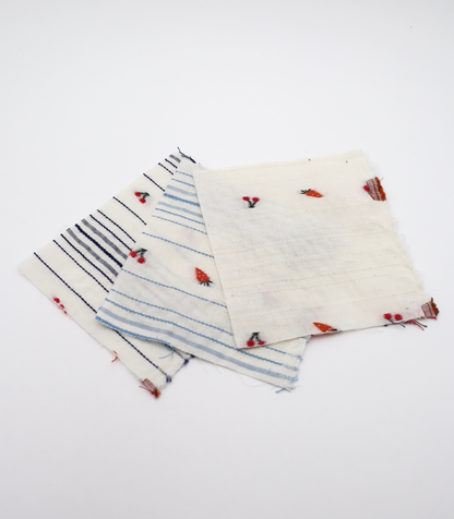 【25SS-444】サクランボ×イチゴ×ボーダー綿ローンジャガード　/0.5ｙあたり=～890円