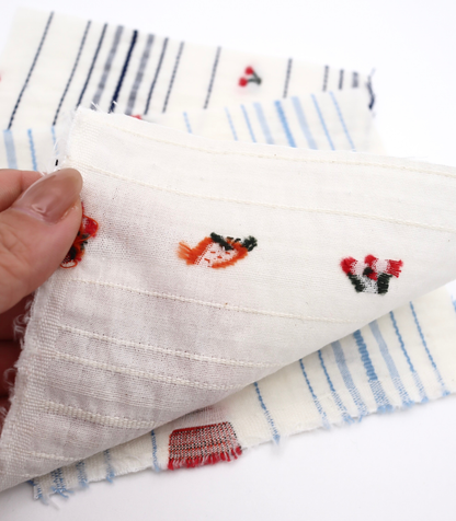 【25SS-444】サクランボ×イチゴ×ボーダー綿ローンジャガード　/0.5ｙあたり=～890円