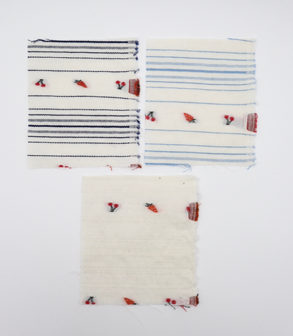 【25SS-444】サクランボ×イチゴ×ボーダー綿ローンジャガード　/0.5ｙあたり=～890円