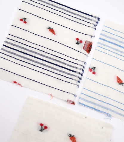 【25SS-444】サクランボ×イチゴ×ボーダー綿ローンジャガード　/0.5ｙあたり=～890円