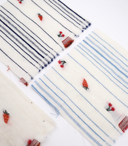 【25SS-444】サクランボ×イチゴ×ボーダー綿ローンジャガード　/0.5ｙあたり=～890円