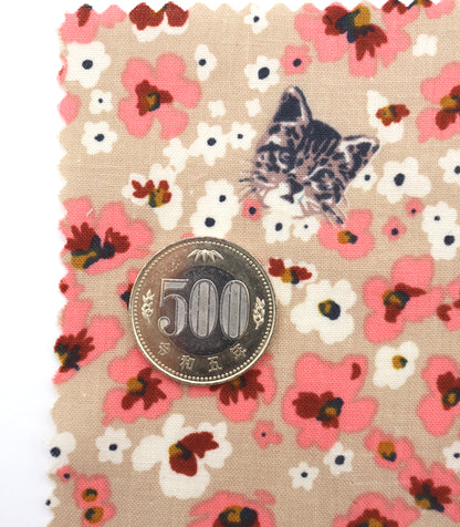 【25SS-230】小花にうもれるねこちゃんプリント綿ローン　/0.5ｙあたり = ～805円
