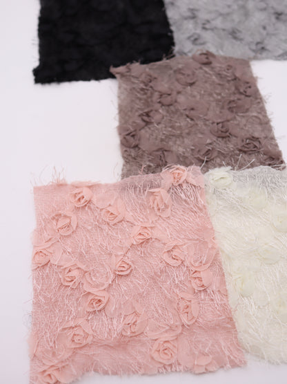 ローズモチーフクロス刺繍＆艶細シャギーニット生地｜【生地幅】約127センチ 【混率】ポリエステル100%｜ドッグウェア・KIDSウエア・トップス・スカート・冬雑貨向け｜26AW-420