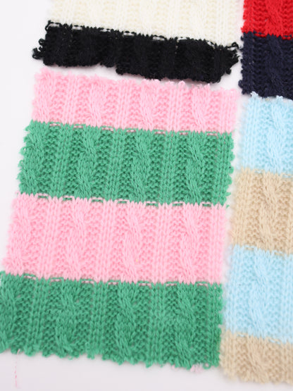 リブ編み柄・ボーダーニットソー｜142cm幅・アクリル100%・厚手・ケーブル風組織・高発色・軽量・ソフト質感・高意匠｜ドッグウェア・春夏サマーセーター・カーディガン・ベスト・量産アイテム向き｜26SS-022【生地仕入れ代行卸】