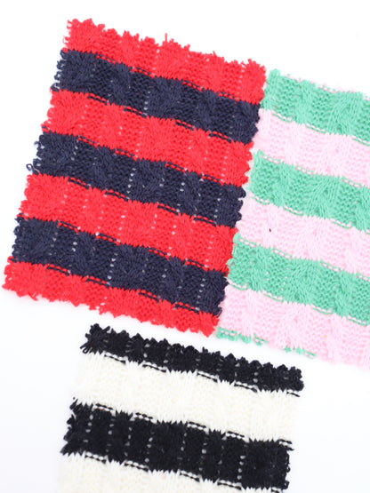 透かし編み太ピッチボーダー・ニットソー｜142cm幅・アクリル100%・メッシュ編み・高発色・軽量・ソフト質感・高意匠｜ドッグウェア・春夏サマーセーター・初秋カーディガン・ベスト向き｜26SS-021【生地仕入れ代行卸】