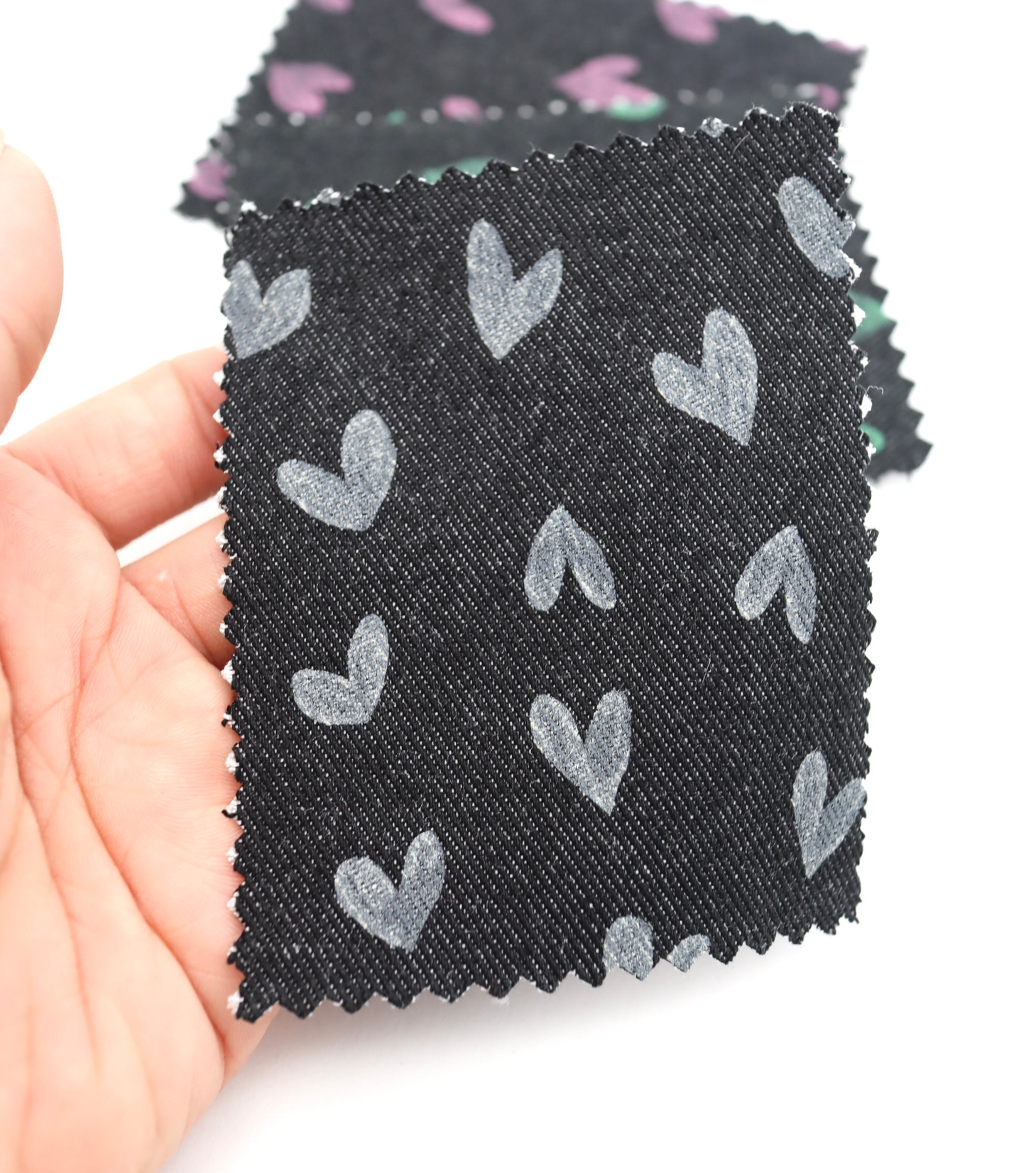 【25SS-058】スケッチ風ハートプリントデニム　/0.5ｙあたり=～1055円