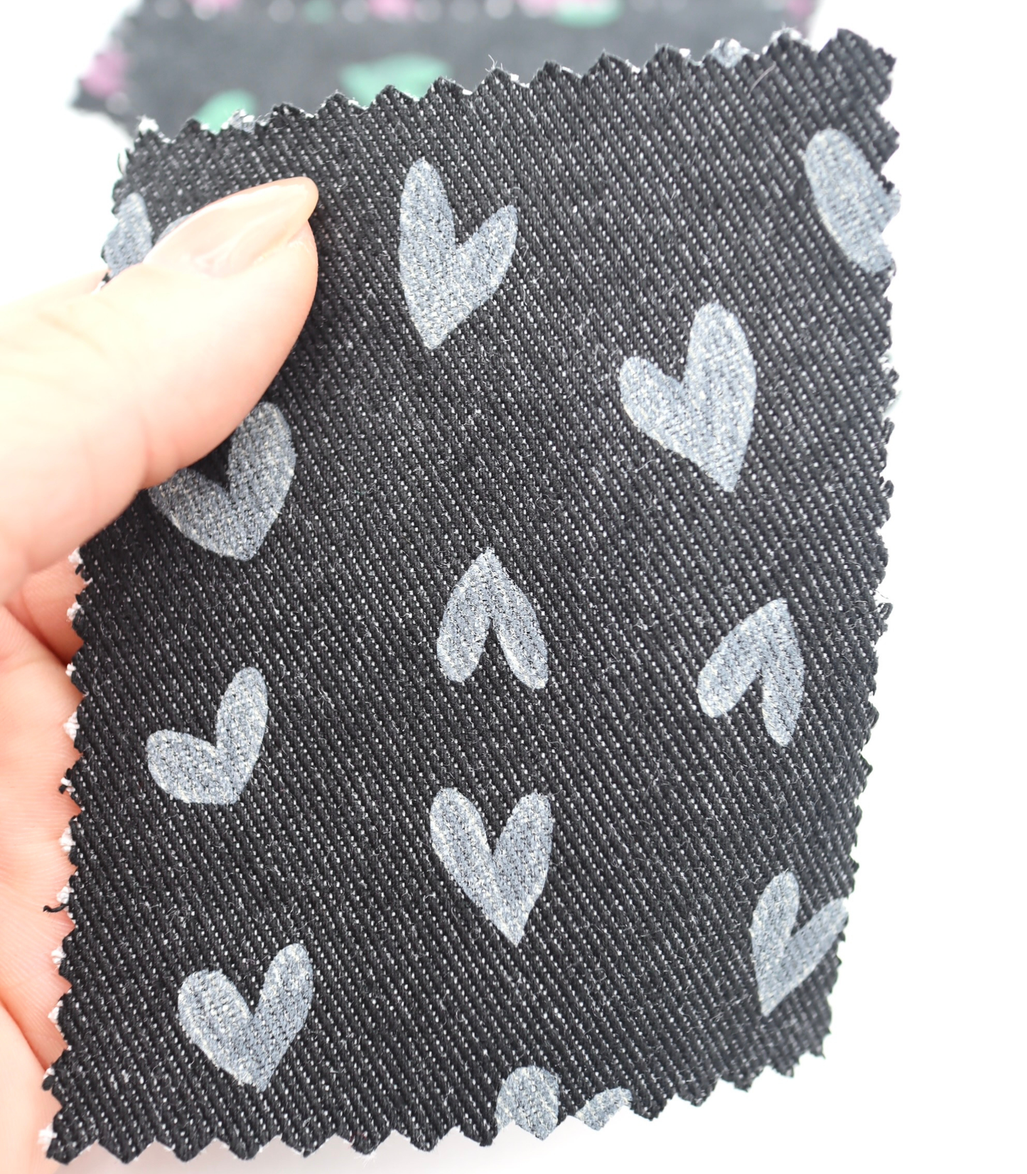 【25SS-058】スケッチ風ハートプリントデニム　/0.5ｙあたり=～1055円