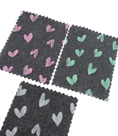 【25SS-058】スケッチ風ハートプリントデニム　/0.5ｙあたり=～1055円