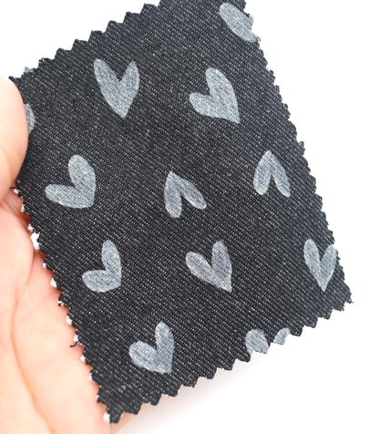 【25SS-058】スケッチ風ハートプリントデニム　/0.5ｙあたり=～1055円