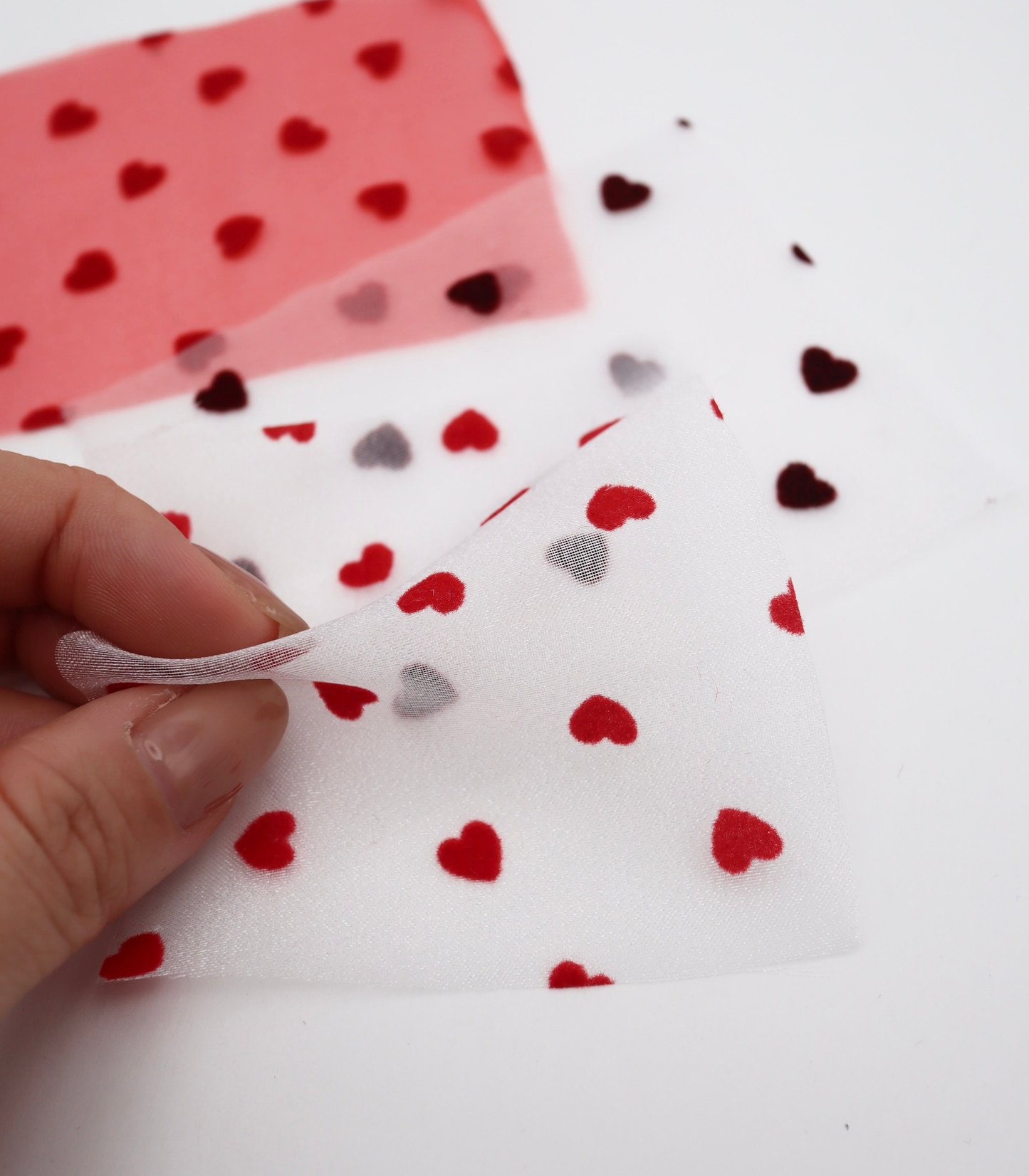 【25SS-053】ハートフロッキープリントオーガンジー　/0.5ｙあたり=～665円