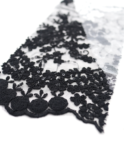 【25SS-389】スパンコール×フラワー刺繍スカラップ付きチュールレース　/0.5ｙあたり=～1645円