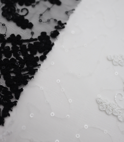 【25SS-389】スパンコール×フラワー刺繍スカラップ付きチュールレース　/0.5ｙあたり=～1645円
