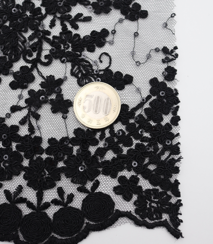 【25SS-389】スパンコール×フラワー刺繍スカラップ付きチュールレース　/0.5ｙあたり=～1645円