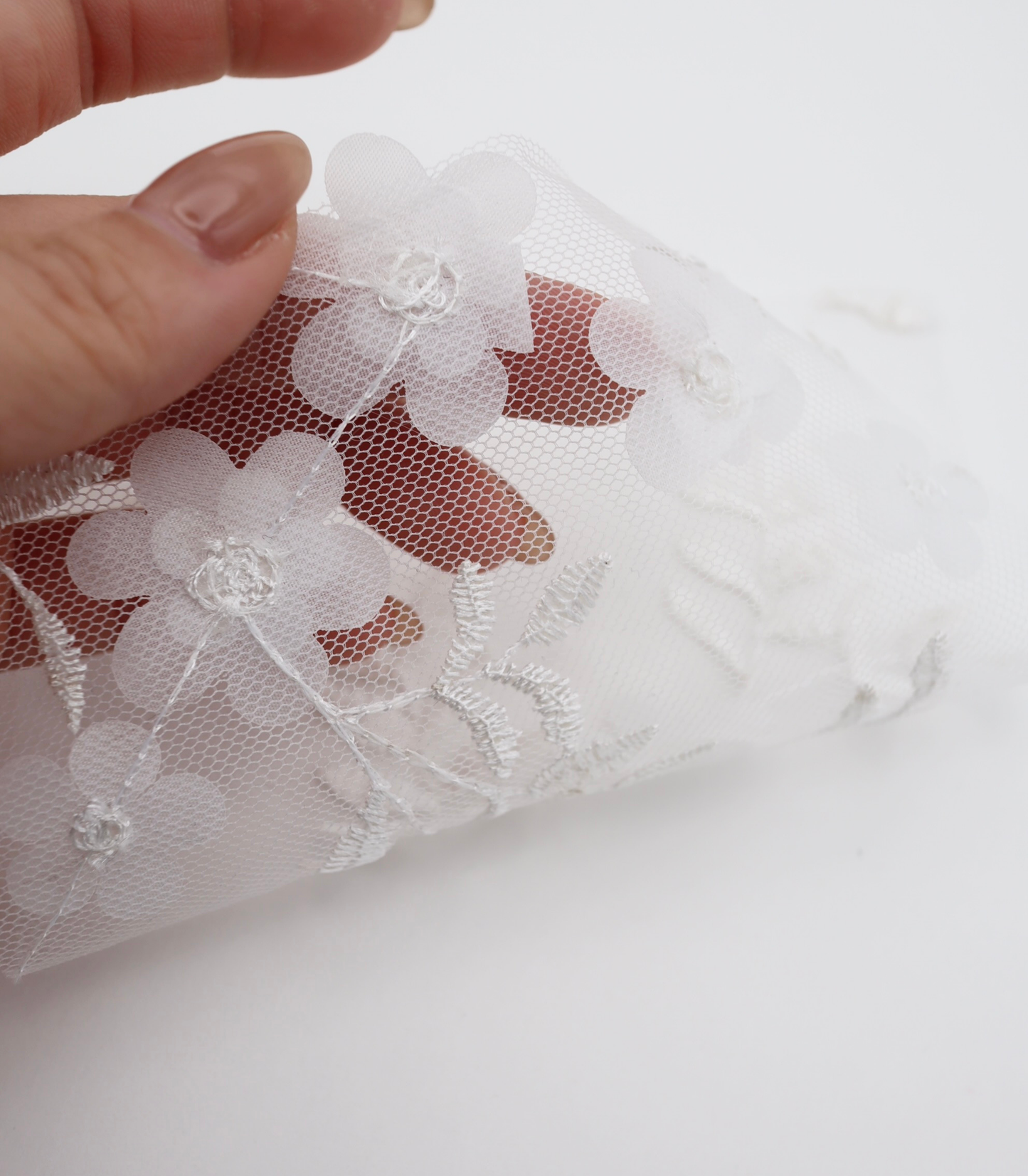 【25SS-381】立体フラワー付き刺繍チュール　/0.5ｙあたり=～1605円