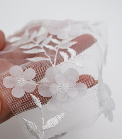 【25SS-381】立体フラワー付き刺繍チュール　/0.5ｙあたり=～1605円