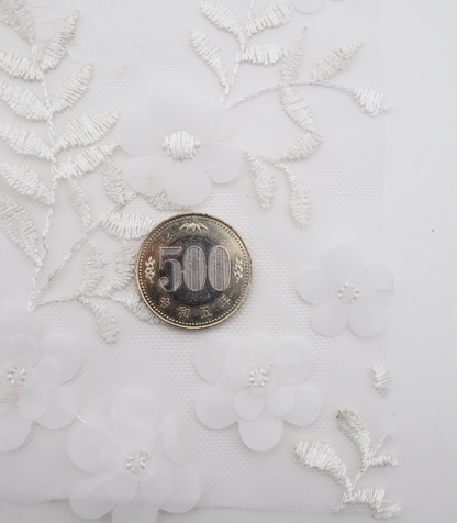 【25SS-381】立体フラワー付き刺繍チュール　/0.5ｙあたり=～1605円