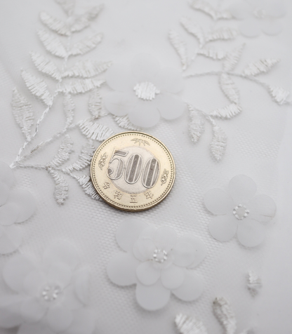 【25SS-381】立体フラワー付き刺繍チュール　/0.5ｙあたり=～1605円