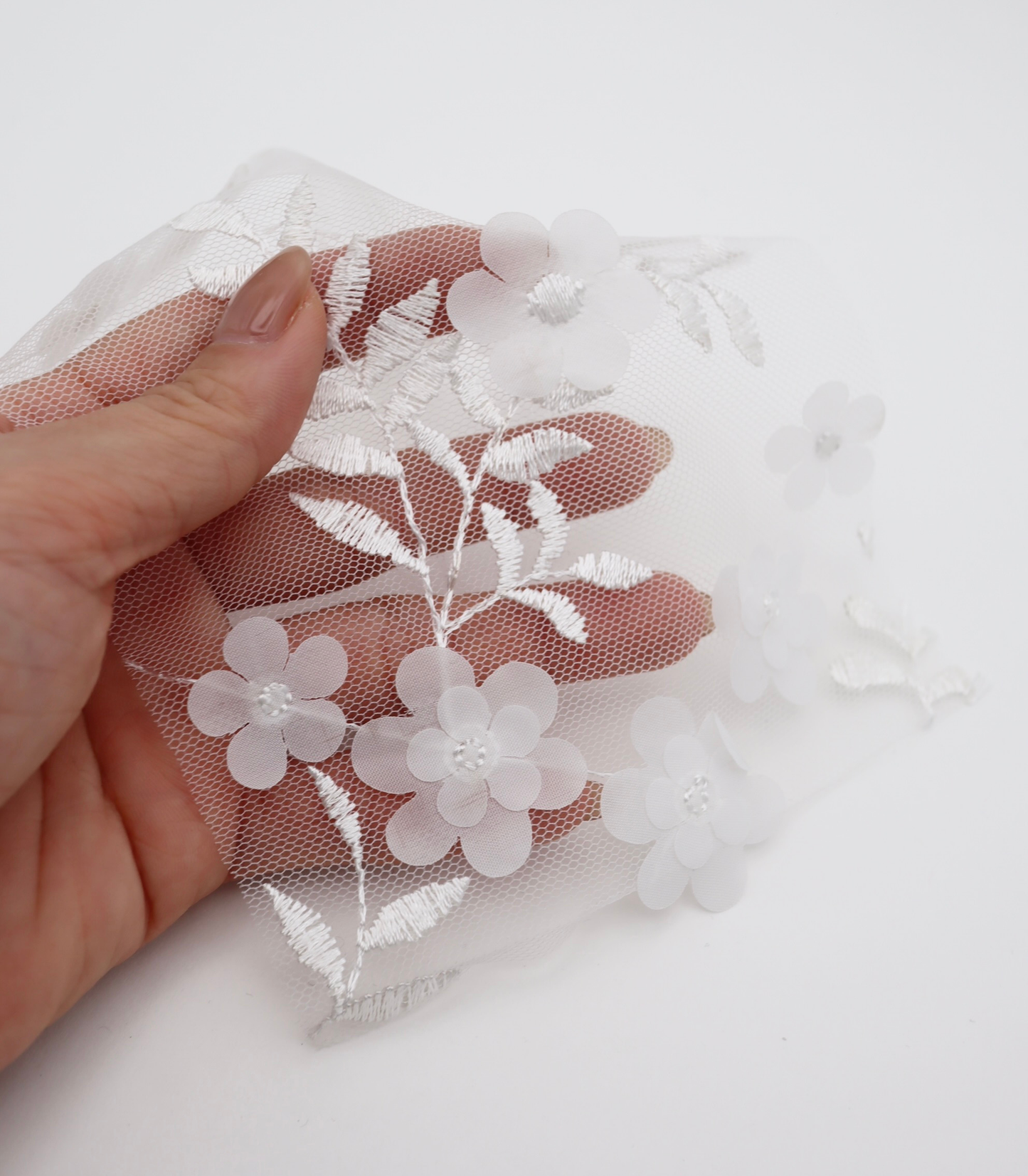 【25SS-381】立体フラワー付き刺繍チュール　/0.5ｙあたり=～1605円