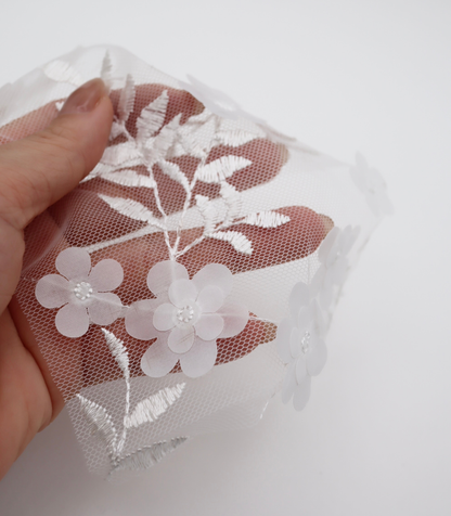 【25SS-381】立体フラワー付き刺繍チュール　/0.5ｙあたり=～1605円
