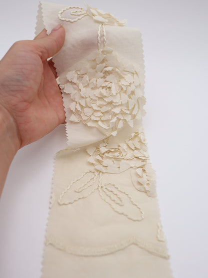 【25AW-019】スカラップ付き立体フラワー刺繍綿ローン　/0.5ｙあたり=～1190円