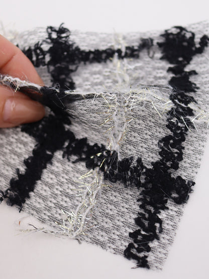 ふわふわキラキラフリンジチェック柄刺繍オーガンジー｜【生地幅】約121センチ 【混率】ポリエステル100%｜ドッグウエア・KIDSウエア・衣装・ドレス・雑貨向き｜26AW-303
