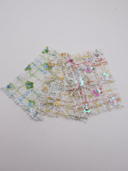 お花スパンコール＆スラブチェック刺繍チュール｜【生地幅】約144センチ 【混率】ポリエステル100%｜ドレス・衣装・雑貨向き｜26AW-300