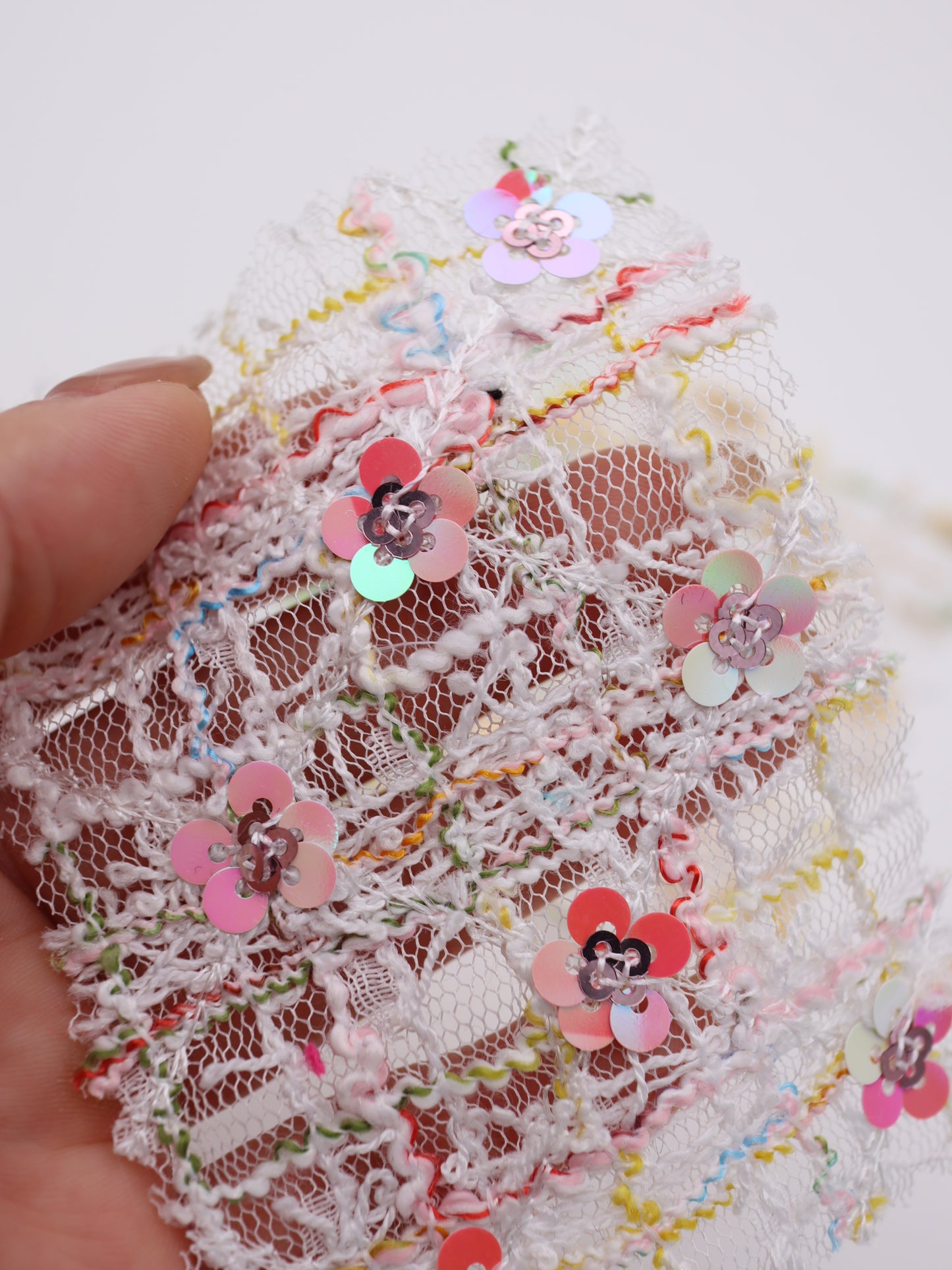 お花スパンコール＆スラブチェック刺繍チュール｜【生地幅】約144センチ 【混率】ポリエステル100%｜ドレス・衣装・雑貨向き｜26AW-300