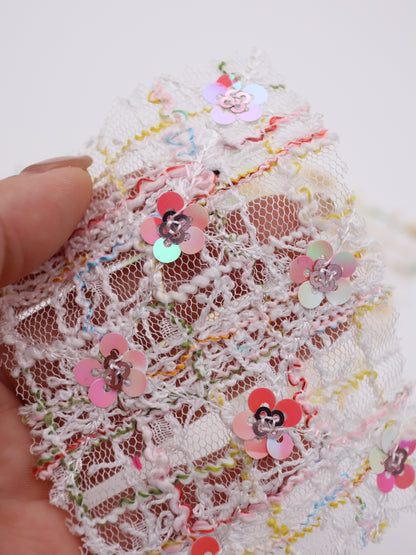 お花スパンコール＆スラブチェック刺繍チュール｜【生地幅】約144センチ 【混率】ポリエステル100%｜ドレス・衣装・雑貨向き｜26AW-300