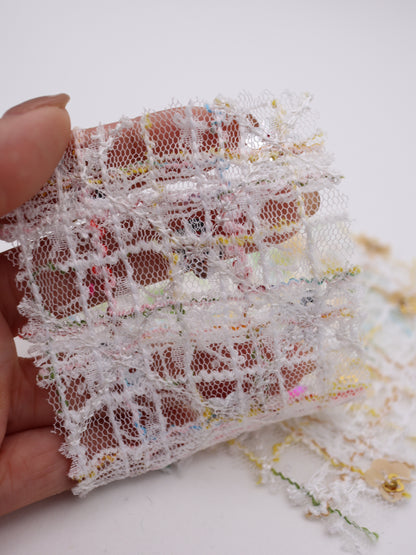お花スパンコール＆スラブチェック刺繍チュール｜【生地幅】約144センチ 【混率】ポリエステル100%｜ドレス・衣装・雑貨向き｜26AW-300