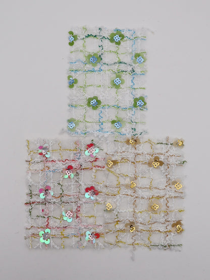 お花スパンコール＆スラブチェック刺繍チュール｜【生地幅】約144センチ 【混率】ポリエステル100%｜ドレス・衣装・雑貨向き｜26AW-300