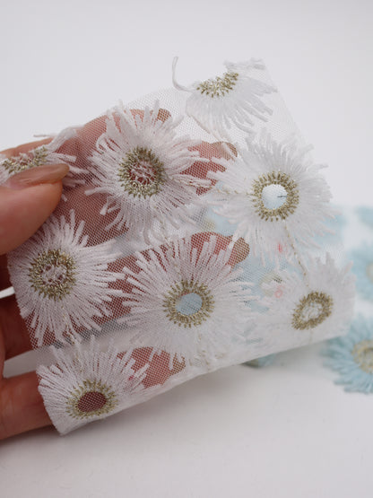 花びら部分ふさふさ立体フラワー刺繍チュール｜【生地幅】約134センチ 【混率】ポリエステル100%｜ドッグウエア・KIDSウエア・衣装・雑貨向き｜26AW-287