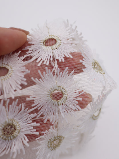 花びら部分ふさふさ立体フラワー刺繍チュール｜【生地幅】約134センチ 【混率】ポリエステル100%｜ドッグウエア・KIDSウエア・衣装・雑貨向き｜26AW-287
