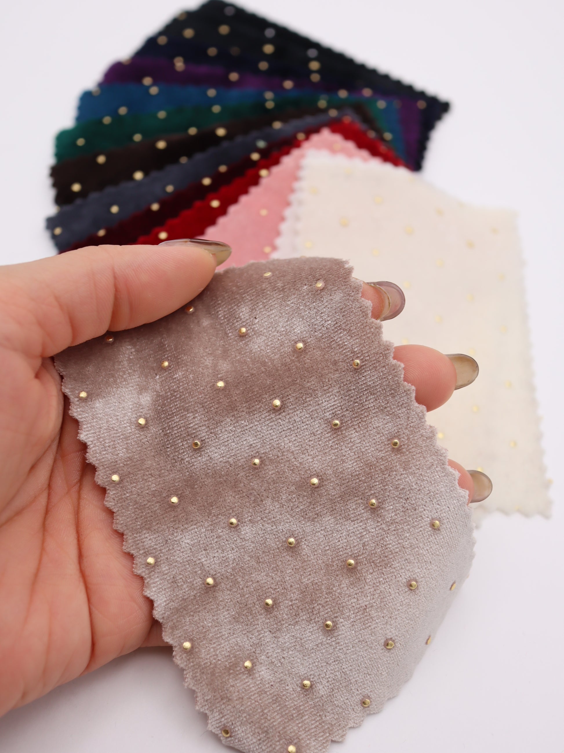 日本生地　ベロア生地　ドット柄　メタル風プリント