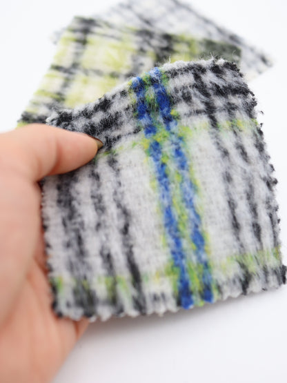 【25AW-102】ウール10％混シャギー先染めチェックツイード　/0.5ｙあたり=～1240円