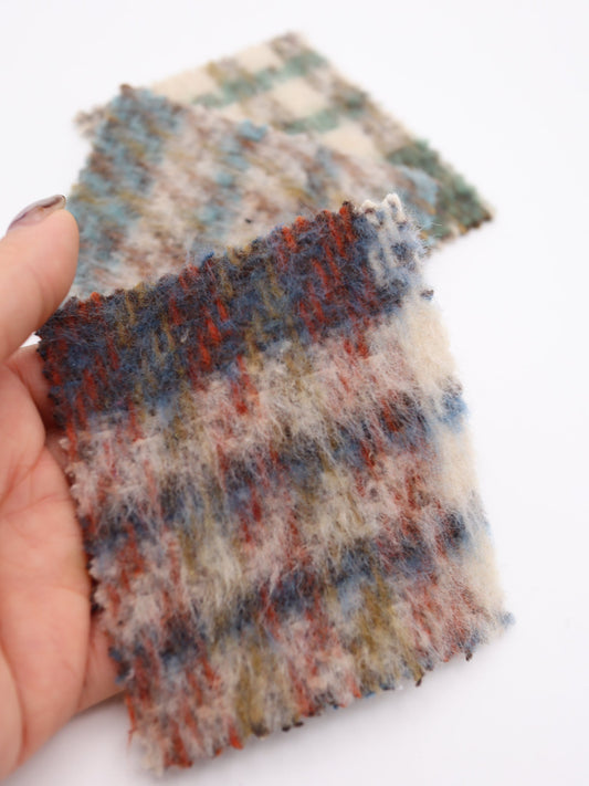 【25AW-098】ふわふわシャギー先染めチェックツイード　/0.5ｙあたり=～1025円