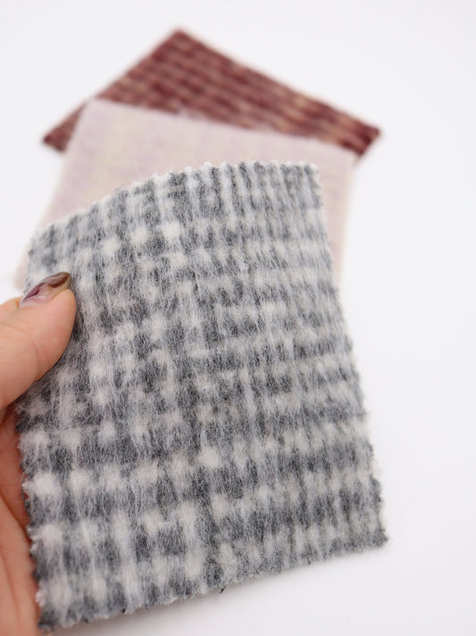 【25AW-101】ウール２０％混ふわふわシャギーグレンチェック　/0.5ｙあたり=～1155円