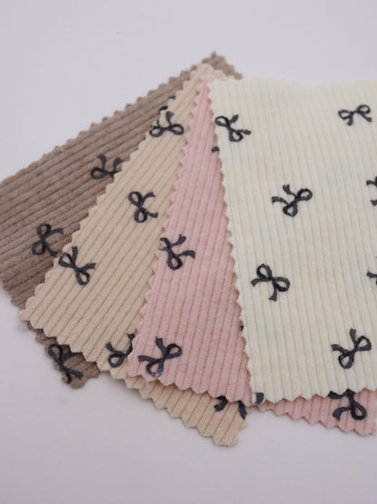 高伸縮！リボンプリントテレコニット｜【生地幅】約116センチ 【混率】アクリル47%/綿36%/レーヨン12%/ポリウレタン5%｜ドッグウエア・KIDSウエア・レギンス・雑貨向き｜26AW-100