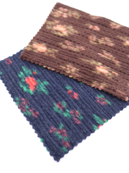 【25AW-171】花柄プリントランダムプリーツ加工起毛天竺ニット　/0.5ｙあたり=～1135円