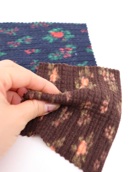 【25AW-171】花柄プリントランダムプリーツ加工起毛天竺ニット　/0.5ｙあたり=～1135円