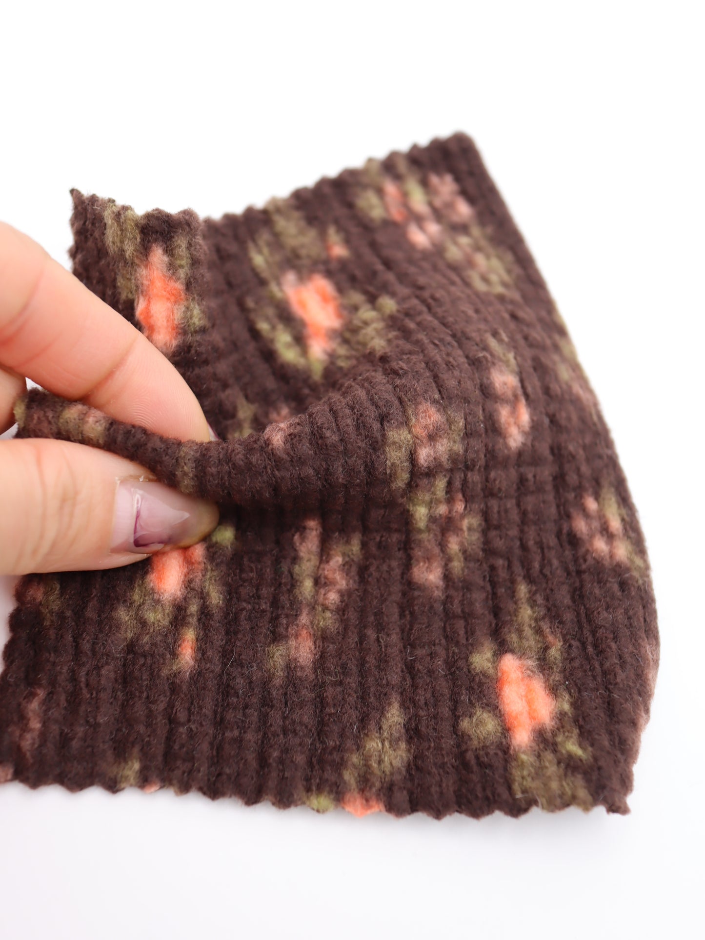 【25AW-171】花柄プリントランダムプリーツ加工起毛天竺ニット　/0.5ｙあたり=～1135円