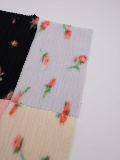 【25AW-160】小花柄プリーツ加工起毛天竺ニット　/0.5ｙあたり=～1125円