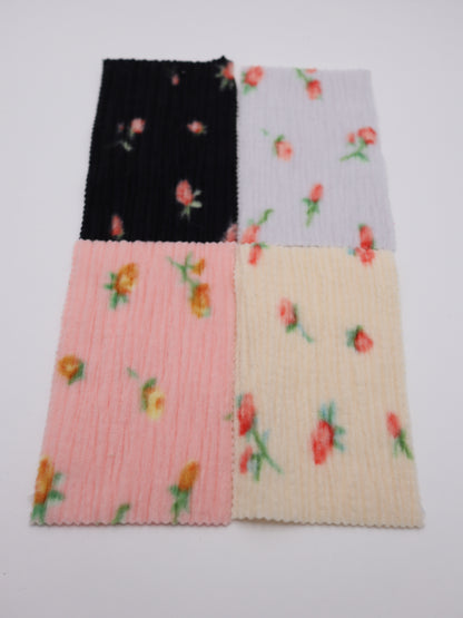 【25AW-160】小花柄プリーツ加工起毛天竺ニット　/0.5ｙあたり=～1125円