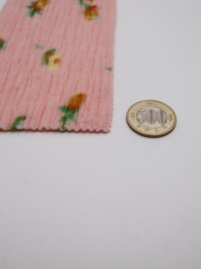 【25AW-160】小花柄プリーツ加工起毛天竺ニット　/0.5ｙあたり=～1125円