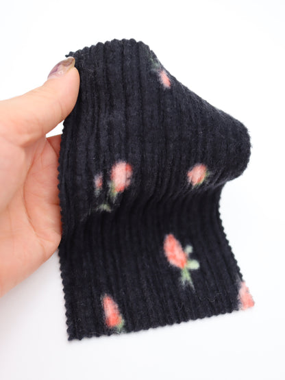 【25AW-160】小花柄プリーツ加工起毛天竺ニット　/0.5ｙあたり=～1125円