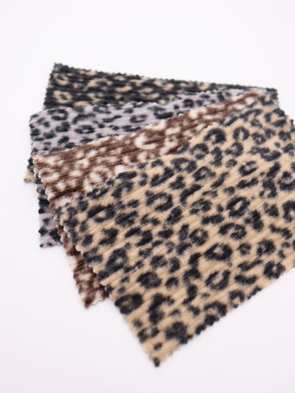 【25AW-167】プチヒョウ柄プリントランダムプリーツ加工起毛天竺ニット　/0.5ｙあたり=～1125円