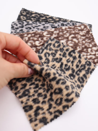 【25AW-167】プチヒョウ柄プリントランダムプリーツ加工起毛天竺ニット　/0.5ｙあたり=～1125円