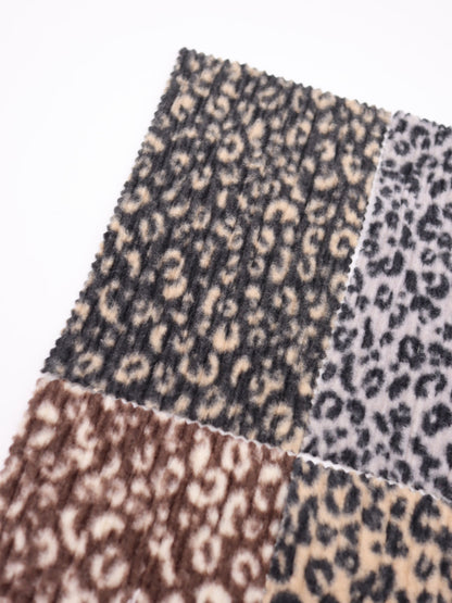 【25AW-167】プチヒョウ柄プリントランダムプリーツ加工起毛天竺ニット　/0.5ｙあたり=～1125円