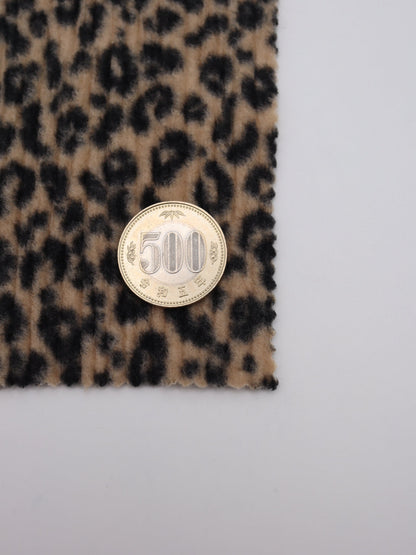 【25AW-167】プチヒョウ柄プリントランダムプリーツ加工起毛天竺ニット　/0.5ｙあたり=～1125円