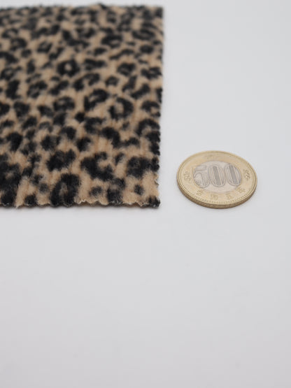 【25AW-167】プチヒョウ柄プリントランダムプリーツ加工起毛天竺ニット　/0.5ｙあたり=～1125円