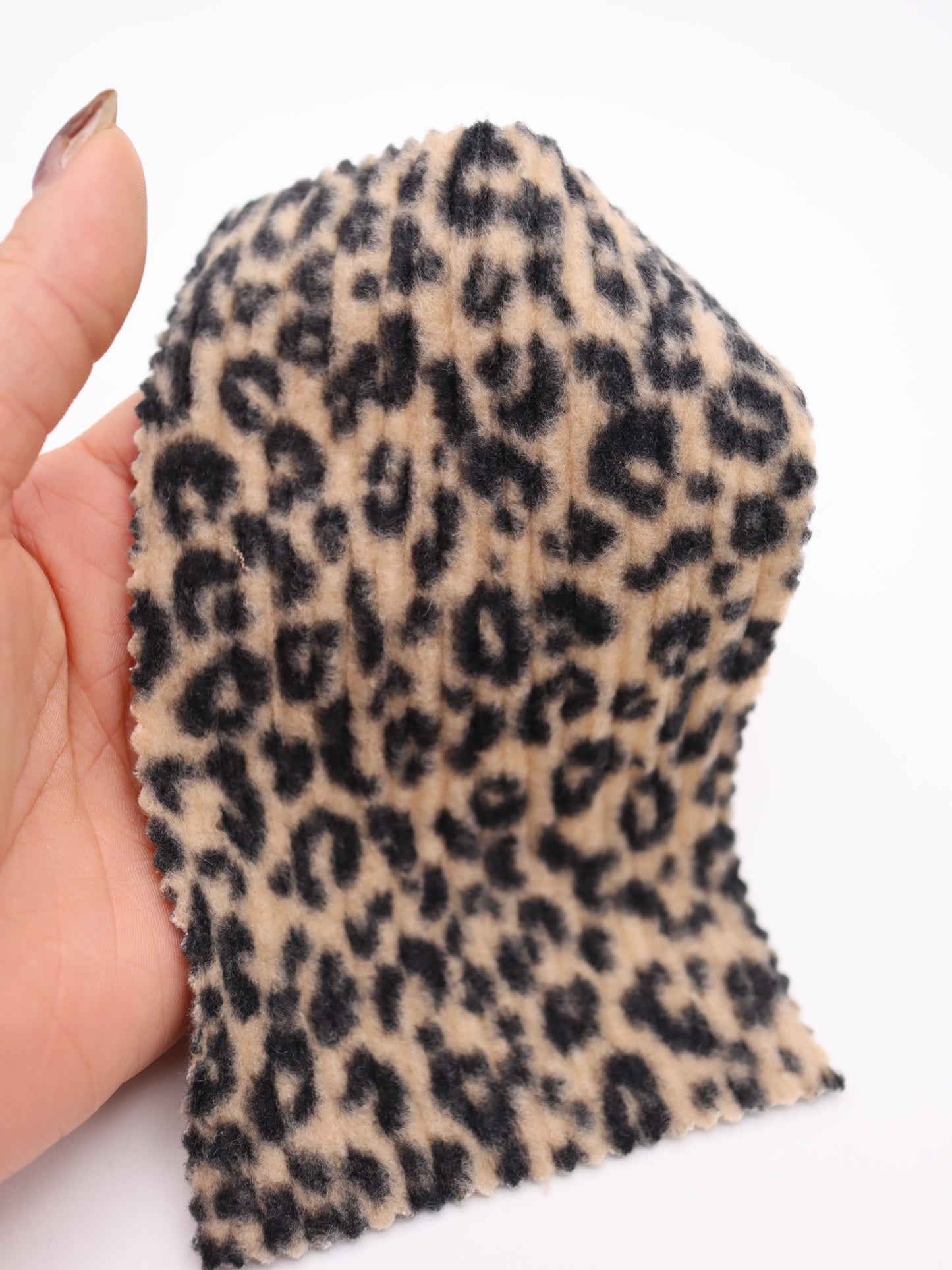 【25AW-167】プチヒョウ柄プリントランダムプリーツ加工起毛天竺ニット　/0.5ｙあたり=～1125円